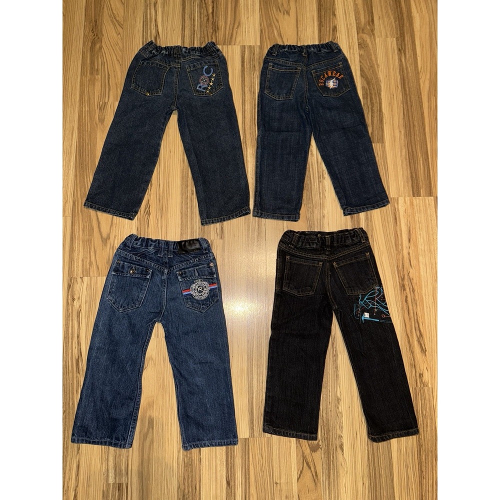 Rocawear Jeans VTG Y2K Boys Toddler Kids 4T Wide Leg Baggy Dark‎ Adjustable Lot